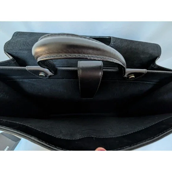 Mark Cross Vintage Black Polished Leather Accordion Briefcase Shoulder Strap - Picture 13 of 16